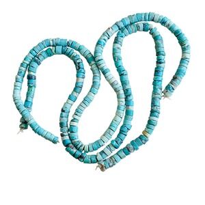 VTG Blue Turquoise Loose beads Heishi Native American 2 strands 15" 41g Natural
